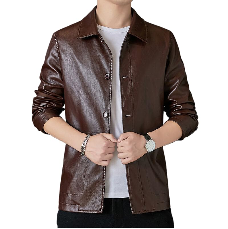 Kurtki Skórzane Męskie - Męskie Kurtki Skórzane Pu Casual Windbreaker Z Kołnierzem W Dół Moda Męska Motocykl Casual Skórzany Płaszcz Jesień Męska Odzież