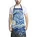 HUGS IDEA Starry Night By Vincent Van Gogh - Delantales de cocina para mujeres y hombres, correa ajustable para el cuello con bolsillo para chef restaurante, cocina, barbacoa