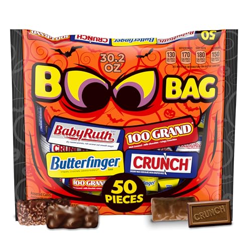 Butterfinger, CRUNCH, Baby Ruth, 100 Grand Mini and Fun Size Assorted Candy Bars, Bulk 50 Count Pack, 30.2 oz