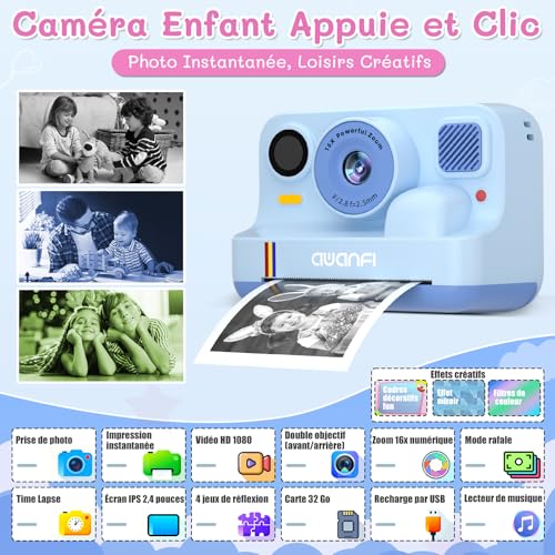 AWANFI Appareil Photo Instantané Enfant Cadeau Jouet Fille Garçon 3-12 Ans – vue 2