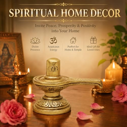 Image of SHANTI Brass Shivling for Home Puja, Shiva Lingam for Temple, Office Desk, Gift & Decor (SL2721)