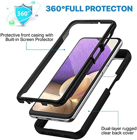 CENHUFO for Samsung Galaxy A32 5G Case Built-in Screen Protector Military Grade Shockproof Clear Cover 360° Full Body Protective Rugged Bumper Phone Case for Samsung Galaxy A32 5G 6.5 inch-Black
