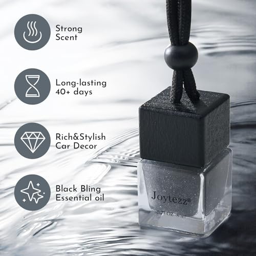 Image of Hanging Car Air Freshener, Shiny Black Sandalwood Scent Cute Fragrance Oil Long Lasting Air Diffuser Car for Men