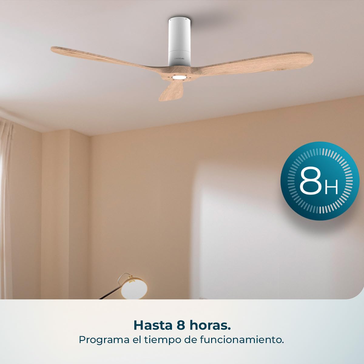 Cecotec Ventilador de Techo EnergySilence 5400 Classic White&LightWood | Mando a Distancia, 52", Motor DC 40W, 3 Aspas, 6 Velocidades, Temporizador hasta 8h, Modo Winter/Summer