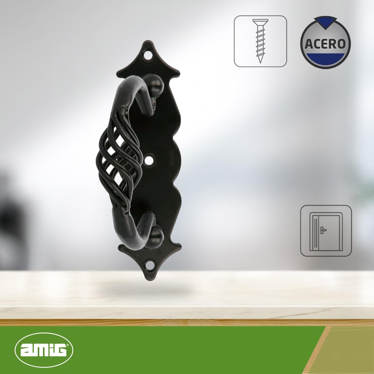 Maniglia Per Mobili AMIG Orizzontale - Modello 1003 In Acciaio, Finitura Nera | 100x31 Mm, Stile Rustico