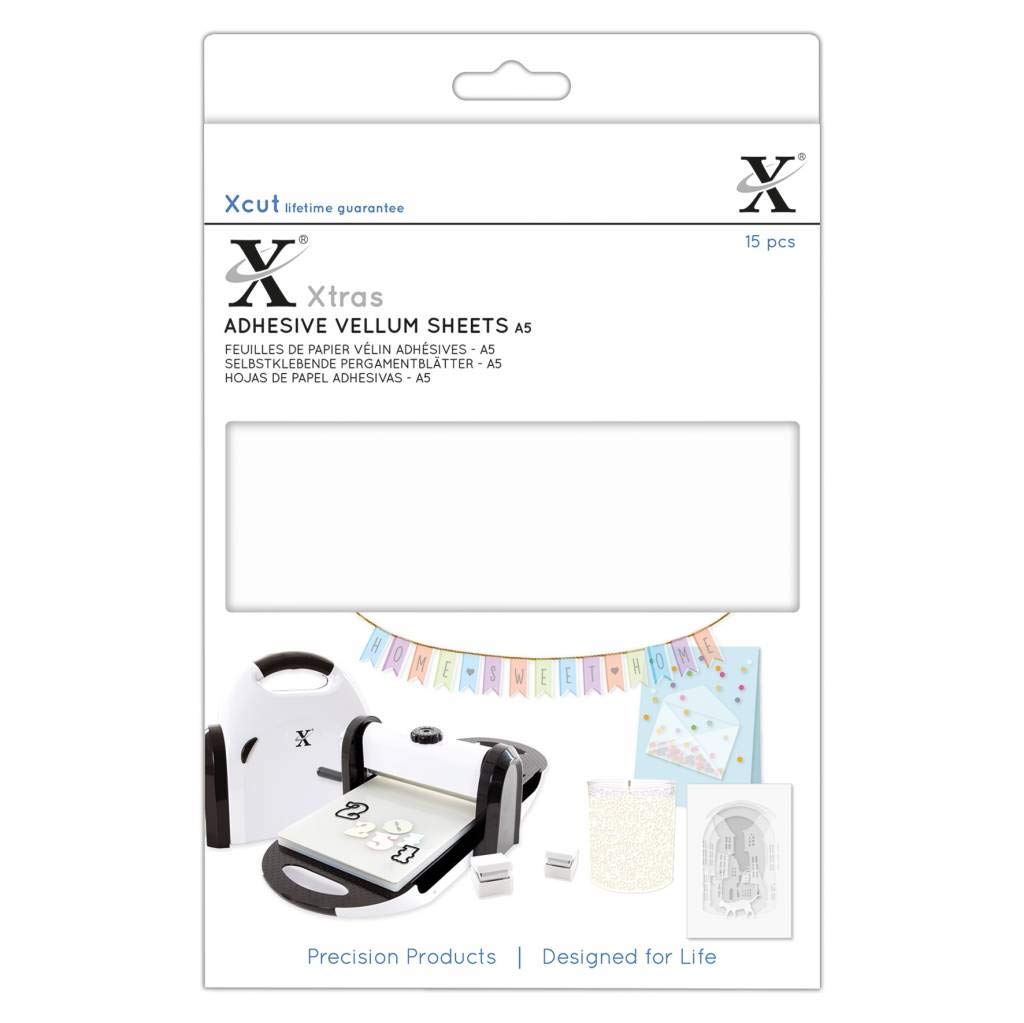 Xcut Xtras A5 Adhesive Vellum Sheets, 15 Pieces, White, Art Craft, Adhesive Sheets for Craft Projects Card Making, Scrapbooking Supplies, Sticky Back Sheets, Vellum Craft Supplies