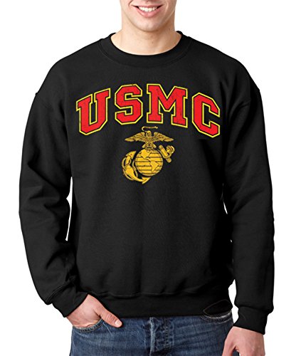 Armed Forces Apparel USMC Marines Black Crewneck (Medium, Black)