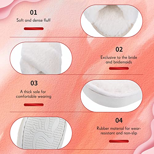 Newcotte 4 Pairs Women's Fuzzy Slippers Bridesmaid Slippers Open Toe Cross Band Plush Furry House Soft Fluffy Cozy3