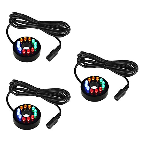 OTTFF 3 Pack 0.6 in Inside Diameter - DC 12V 12 LEDs Fountain Ring Lights Auto Colored Changing Submersible Water Pump Lighting with 5.2 ft Length Cable(DC12V 2.1 x 5.5mm Plug not Included)