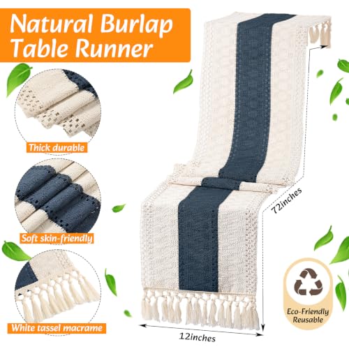 Gandeer Boho Placemat Table Runner Napkin Rings, Blue, 12x72, 4 Sets by Gandeer - Used condition - Image 4
