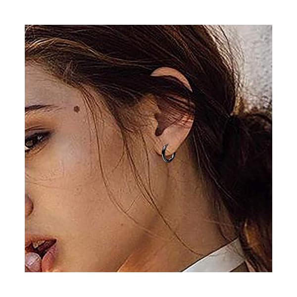 Thunaraz Stainless Steel Black Hoop Earrings for Men Women Huggie Triangle Square Round Geometric Stud Earrings Set - Image 7