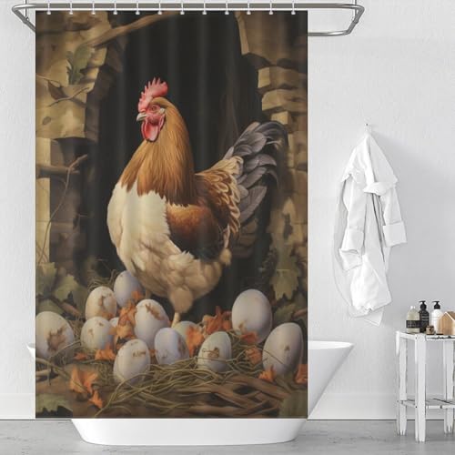 Rideau de douche les poules en polyester imperméable lavable 122x183cm