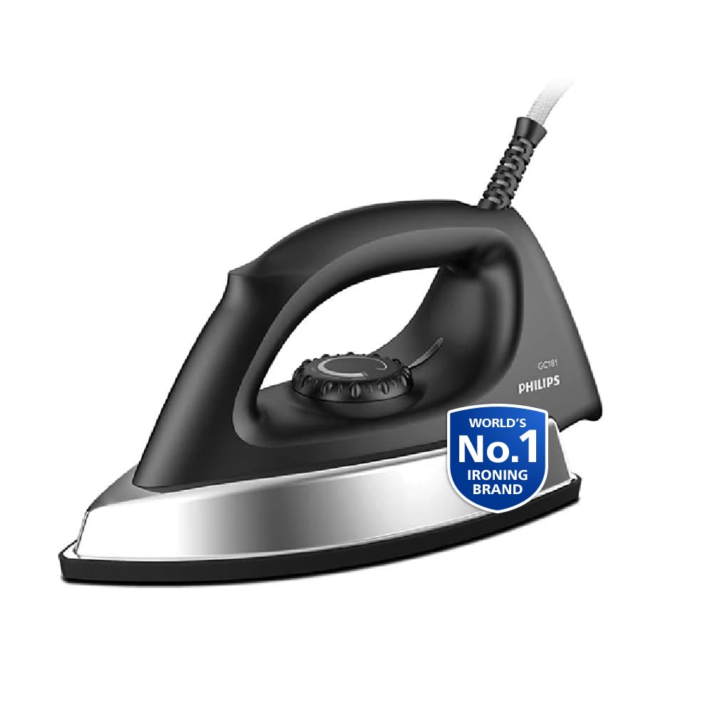 PHILIPS Stainless_Steel Heavyweight Dry Iron Gc181/8-1000 Watts Power, Black Non-Stick Soleplate, Ergonomic Grip-image-49