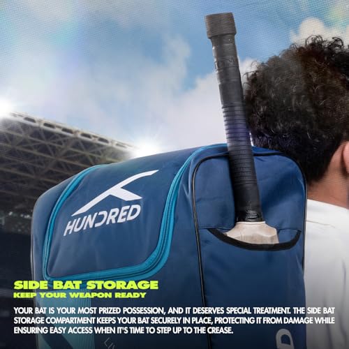 Image of Hundred Polyester Drive Cricket Kitbag | Spacious & Durable Sports Gear Bag for Bats, Pads, Gloves & Accessories | Waterproof, Heavy-Duty Zippers, Multiple Compartments(Navy)