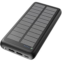 Placa Solar Portatil Para Movil Hiluckey Cargador Solar Portátil con 27000mAh, Batería Externa Solar 15W Carga Rápida USB C Power Bank con 3 Puertos de Salida para Smartphones Tabletas