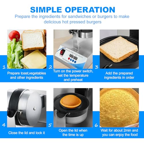 Piastra per Waffle con Display Digitale, Riscaldamento bifacciale e Timer per Hamburger, panini e Waffle Perfetti