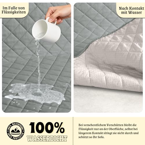 TAOCOCO Sofa Überzug, Sofabezug Wasserdicht Mit Gummiband,Wohnzimmer Anti-Rutsch Gepolsterter Sofaschutz für Haustiere, Katzen, Hunde, Spielende Kinder(Hellgrau, 1 Sitzer)