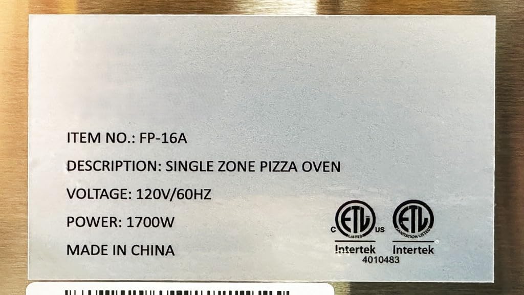 Commercial Single Zone Pizza Oven, 16-Inch, 1700W, Stainless Steel with Double Glass Door, 150-750°F Temperature Range ETL FP-16A