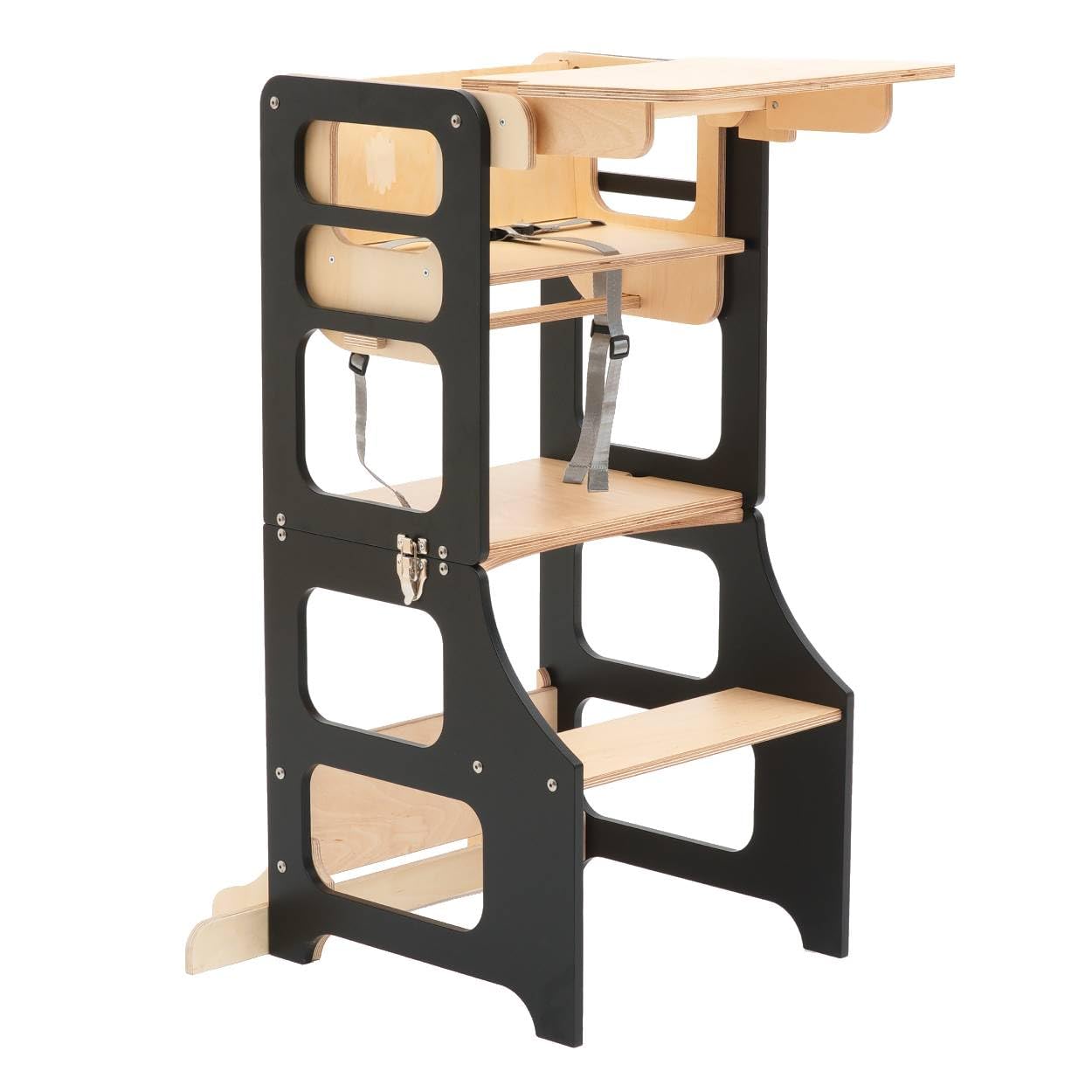 Duck WoodWorks multifunctional high char transformable kitchen tower and table with chair (Black)