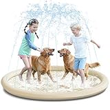 SLOOSH Splash Pad Sprinkler Mat - 6ft Tropical Leaves Outdoor Water Play Toys for Kids Dogs, Backyard Party in Summer Decor Outside Water Games Fountain Pool Children Boys Girls Toddlers (Champagne)