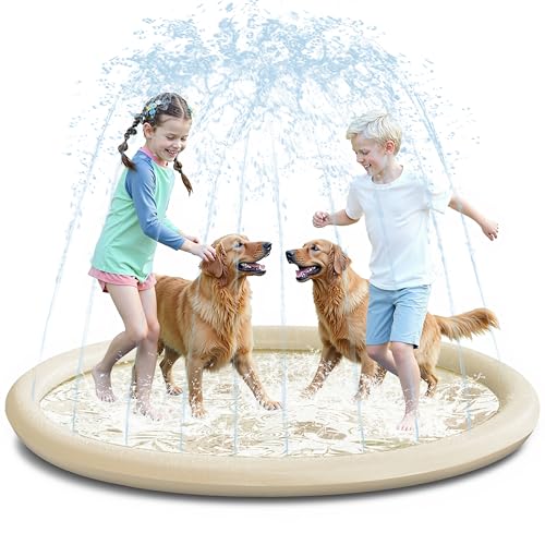 SLOOSH Splash Pad Sprinkler Mat - 6ft Tropical Leaves Outdoor Water Play Toys for Kids Dogs, Backyard Summer Party Decor Outside Water Games Fountain Pool Children Boys Girls Toddlers (Champagne)