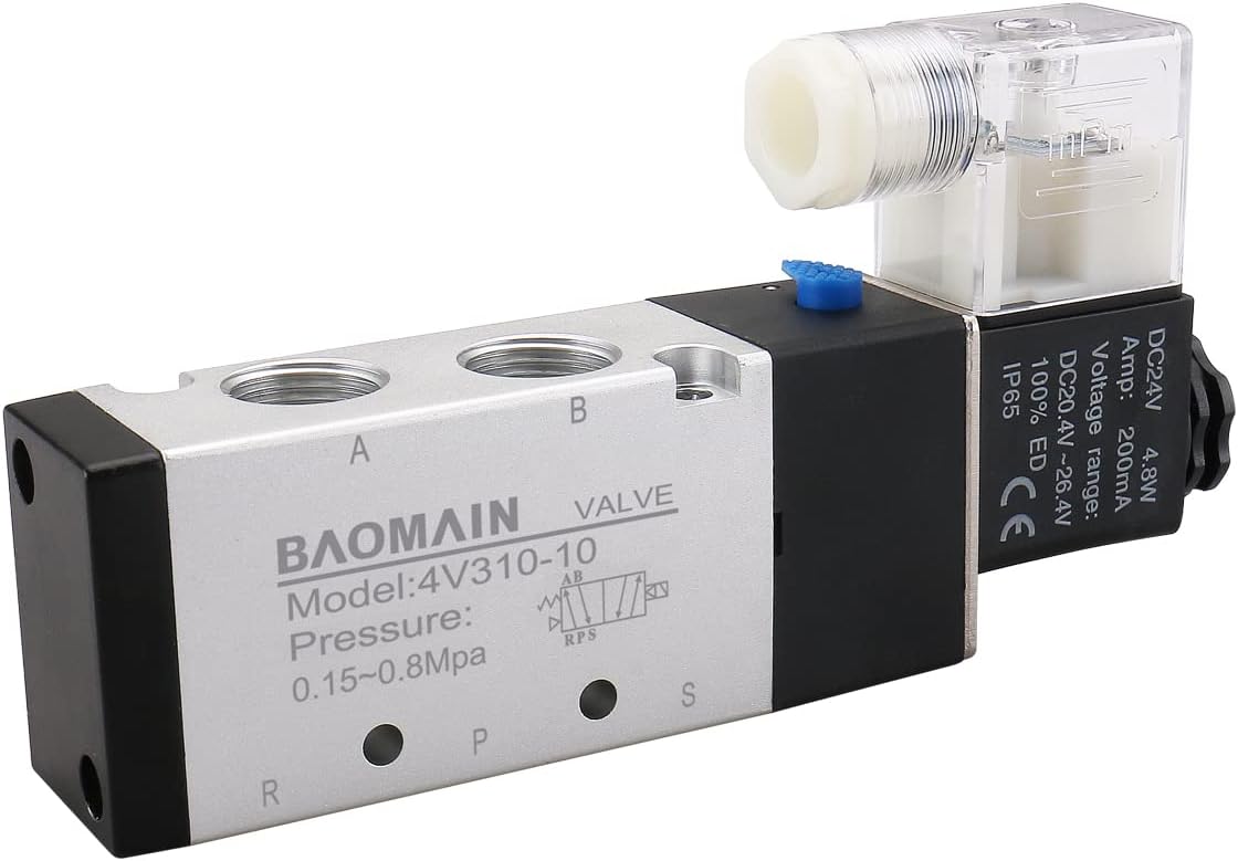 Baomain Pneumatic Solenoid Air Valve 4V310-10 DC 24V 5 Way 2 Position PT 3/8" Internally Piloted Acting Type Single Electrical Control