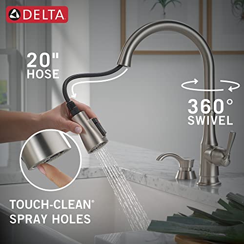 Delta Faucet Capertee Brushed Nickel Kitchen Faucet With Soap Dispenser, Kitchen Faucets With Pull Down Sprayer, Kitchen Sink Faucet With Magnetic Docking Spray Head, Spotshield 19877Z-Spsd-Dst #TOP5