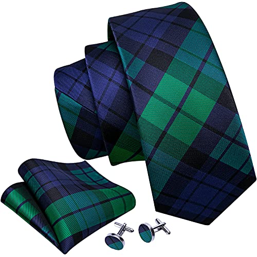 Barry.Wang Tie Set Plaid Necktie Men's Check Handkerchief Cufflinks Sets Formal Business Wedding - Image 3