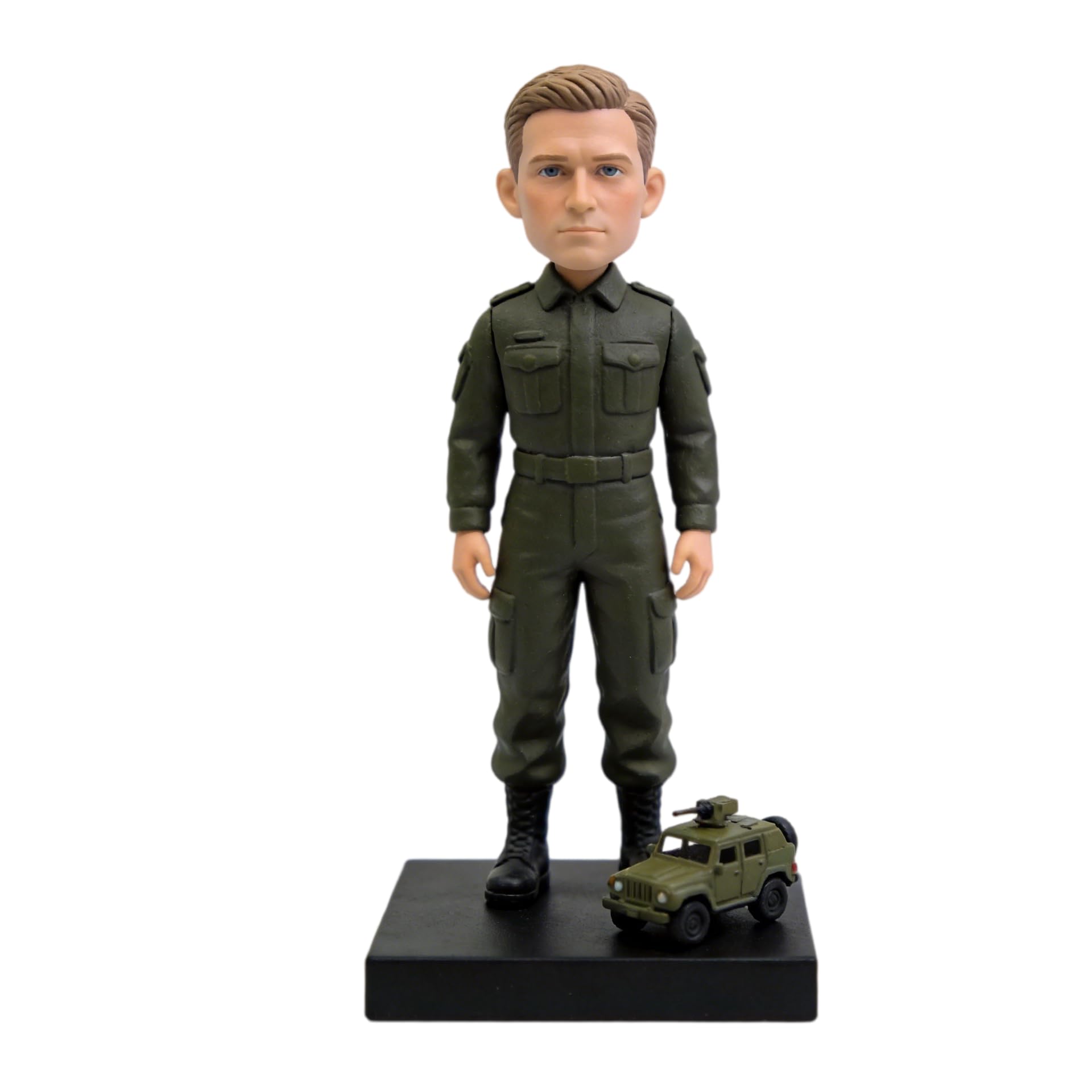 Figurine 3D à tête branlante personnalisée à partir de la photo, soldat militaire Bobbleheads - Figurine personnalisée avec véhicule militaire - Cadeau d'vétéran fait à la main pour les amateurs de