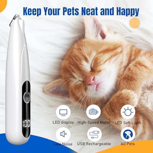 Yeerain Pfotentrimmer für Hunde mit LED-Licht, USB Wiederaufladbar Hundeschermaschine Paw Trim Pro für Hunde und Katze, Leise Hundepfoten Trimmer für Pfoten, Augen, Ohren, Gesicht, Körp