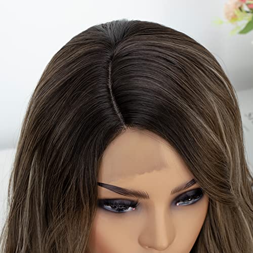 K'ryssma Ash Brown Wig With Highlights Long Wavy Synthetic Wigs For Women Natural Hairline Ombre Highlight Wig With Dark Roots #TOP5