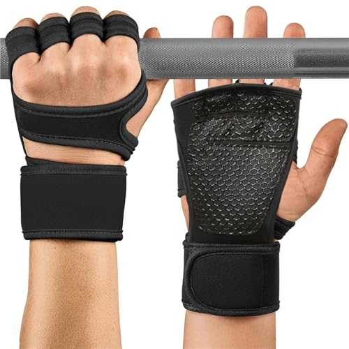 WUYXTO 1 par de Guantes Levantamiento Pesas, muñequeras con protección Completa for la Palma, Agarre Ideal for dominadas, Entrenamiento Cruzado, Fitness for Hombres y Mujeres para Fitness(Black,M)