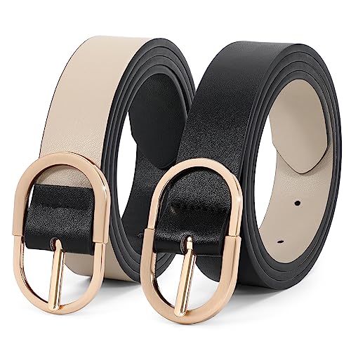 JASGOOD Women Reversible Leather Belt for Jeans Pants Fashion Leather Belt with Gold Buckle