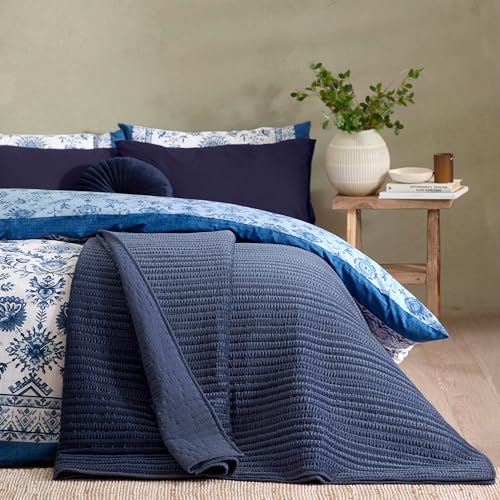 Colcha Acolchada de Terciopelo Azul Marino con Relieve Premium 2