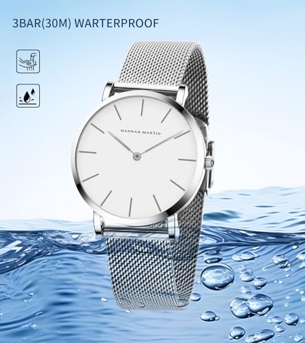 Image of HANNAH MARTIN Gold Watches for Women, 36mm Luxury Vintage Round Case, 220mm Stainless Steel Band, Analog Quartz Dress Watch 3ATM Water Resistant with Wristband Adjustment Tool