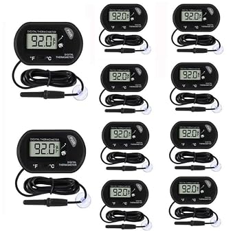 10Pcs Aquarium Thermometer Fish Tank Thermometer Reptile Terrarium Water Test Digital with LCD Display Fahrenheit/Celsius(F/C)