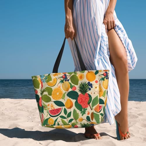 hojas tropicales y flores Print Foldable Lightweight Family Beach Bag for Men Women Beach Tote Bag Portable Gym Bag4