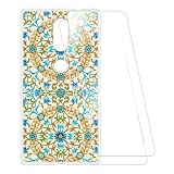 ESCAMOT Bedruckte Hülle + 2 Glas Schutzfolie Kompatibel mit Lenovo Phab 2 Plus, Stoßfeste Weiche Cover & HD Klare Tempered Glass Folie (Kaleidoskop)