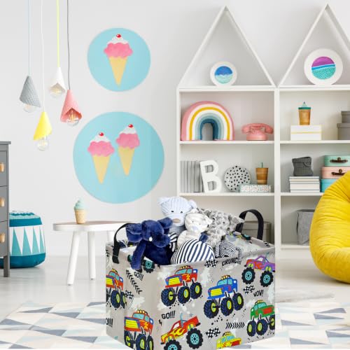 Image of Baby Storage Basket Nursery Box Laundry Hamper Organization Bins for Toys and Clothes with Handles (Grey Car)