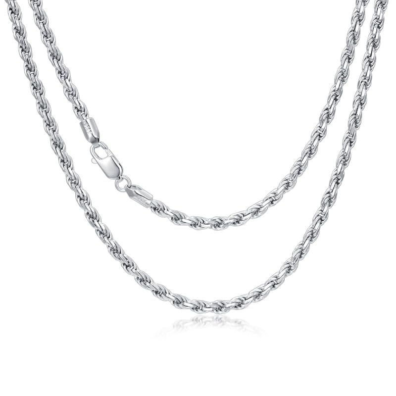 Rope Chain for Men 925 Sterling Silver Rope Chain Necklace for Men Women Lobster Clasp 1.5/2/3mm, 16-26 Inch