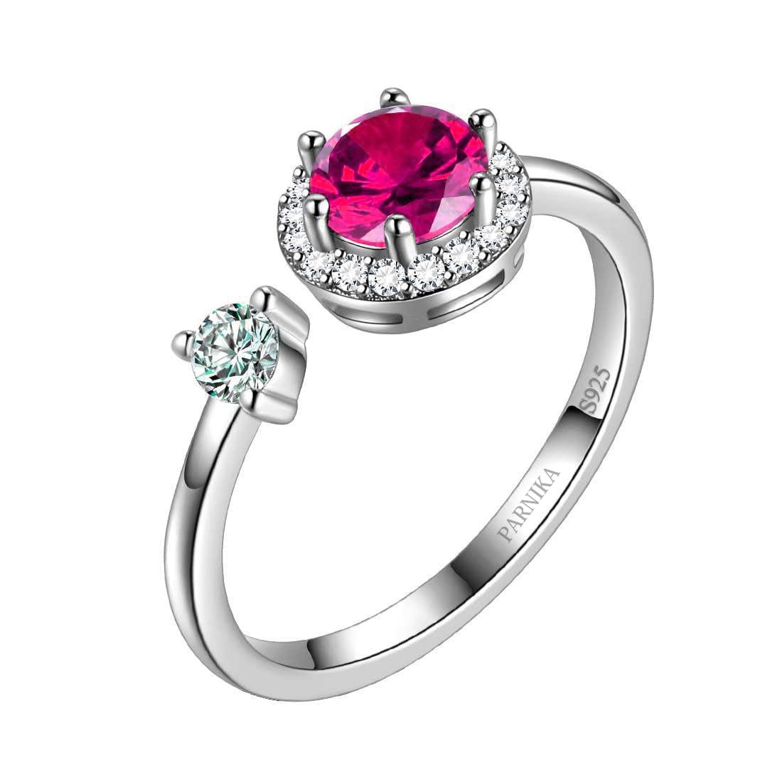 Parnika (Formerly MJ 925 CZ Rotating Ring in 92.5 Sterling Silver | Free Size Adjustable ring for Women & Girls | With Certificate of Authenticity | (Maroon) (B0C9YDRP5H) Amazon Price History, Amazon Price Tracker