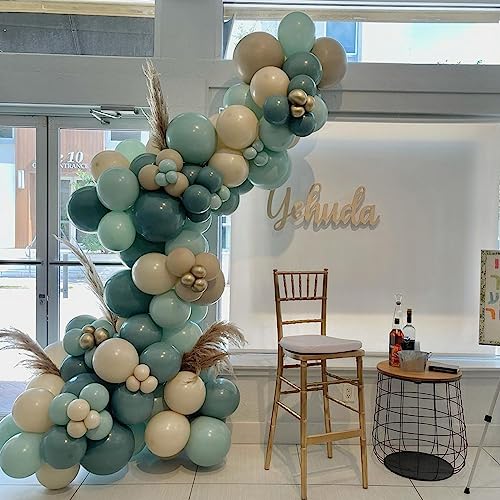 Image of Jobkoo Blue Balloons 113Pcs, Dusty Balloon Arch Garland Kit Different Sizes, 5 10 12 18inch Matte Retro Slate Fog Latex Helium for Boho Birthday Wedding Baby Shower Party Decorations QQ-113
