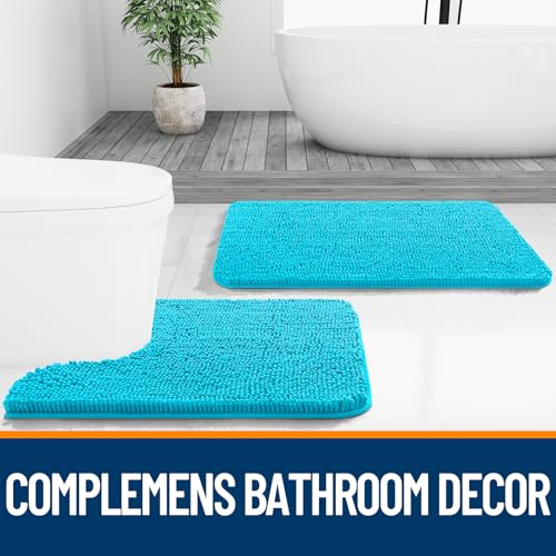 Image of OLANLY Bathroom Rugs Sets 2 Piece, Soft Absorbent Chenille Bath Mats and U-Shaped Contour Toilet Mat Area Rug Set, Machine Washable Bath Carpet, Home Decor Accessories(47 inchx20 inch+24 inchx20 inch, Aqua Sky)