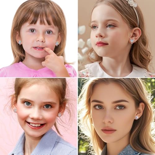 6 Paar Ohrclips Kinder Hypoallergene,Süße Clip Ohrringe Kinder,Klipp Ohrringe Mädchen Ohne Ohrlöcher,Bunte Zirkon Schmuck Mädchen -Schmetterling Blume Herz Stern Schildkröte