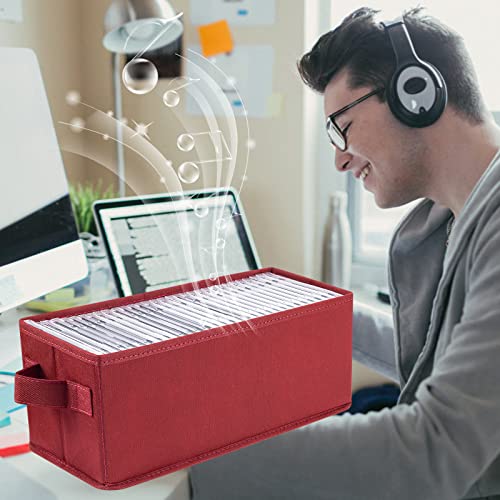 Image of UENTIP CD Storage Box - Pack of 2 CD Case holder,For Home Car Travel Office | CD Organizer - 13.2 inch x 5.9 inch x 5.3 inch, Hard Non-Woven Fabric, Holds 60 Full Jewel Case CDs,120 Slim Case CDs,or 330 Sleeved CDs