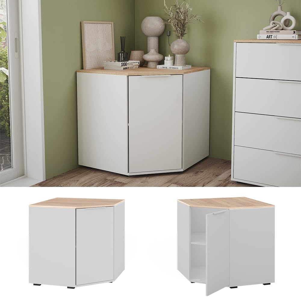 Vicco Credenza Betti, Bianco/Sonoma, 77.9 x 77.9 cm | con 1 porta, per riporre abiti e oggetti di uso quotidiano