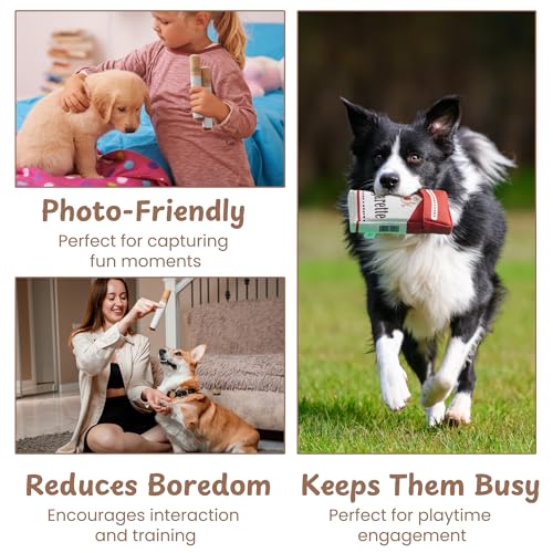 Nocciola 3er-Pack Quietsch-Puff-Stick-Spielzeuge mit Box, lustiges interaktives Plüsch-Hundespielzeug, Pitbull, Husky, Frenchie, Mops, gefülltes Welpenspielzeug für kleine bis mittelgroße Rassen