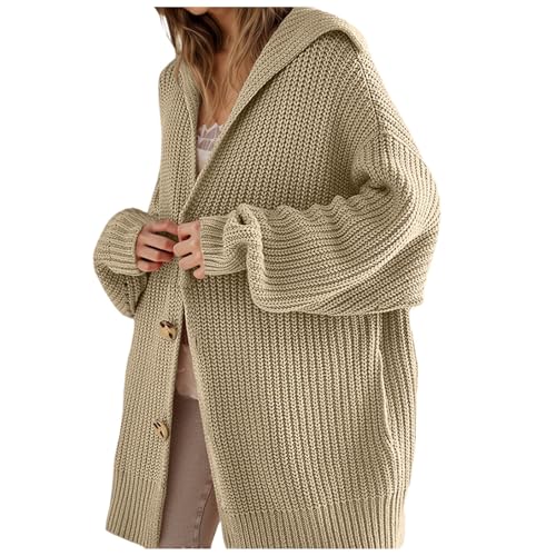 Cardigan long en tricot boutonné pour femme avec col à revers et poches