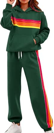 Women's 2-Piece Rainbow Striped Sweatsuit Lounge Set