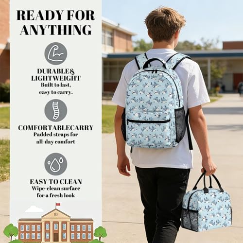 Sac à dos pour filles Shark Love Aqua résistant 3 pièces avec sac à lunch